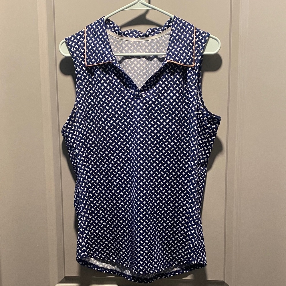 Jofit Navy Print Sleeveless Polo Golf Tennis Pickleball Athletic Top M